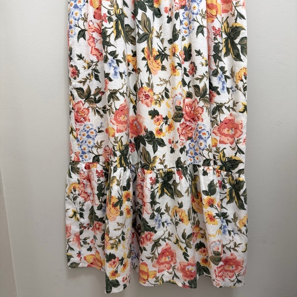 Faithfull the Brand Riso Linen Midi Dress Puff Sleeve Floral Multi Size S - Picture 4 of 12